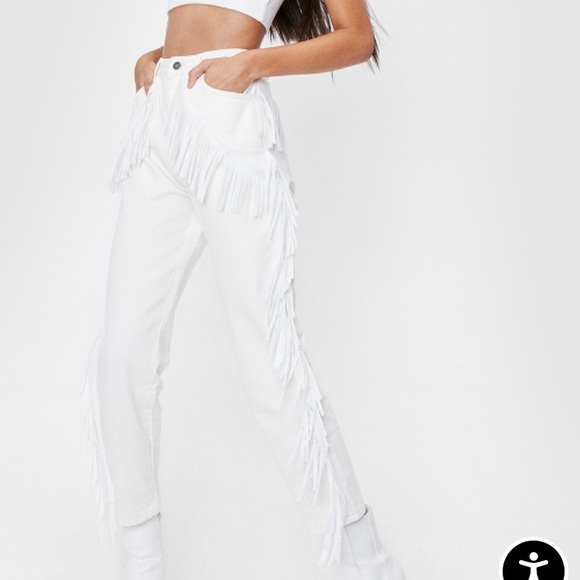 White fringe denim pants from NASTYGAL - Picture 1 of 5